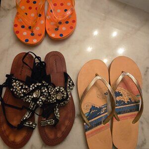 Lot of used sandals including Antik Batik Embellished Leather Sandals
